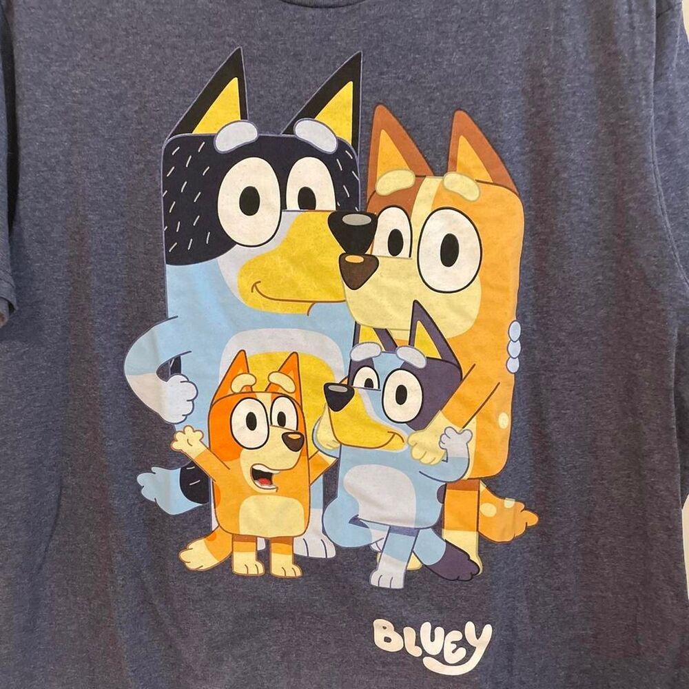 Bluey Men's Grey and Blue T-shirt